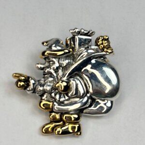 Vintage Santa Claus Brooch Gold & Silver Toned Metal Holiday Pin Collectible Chr
